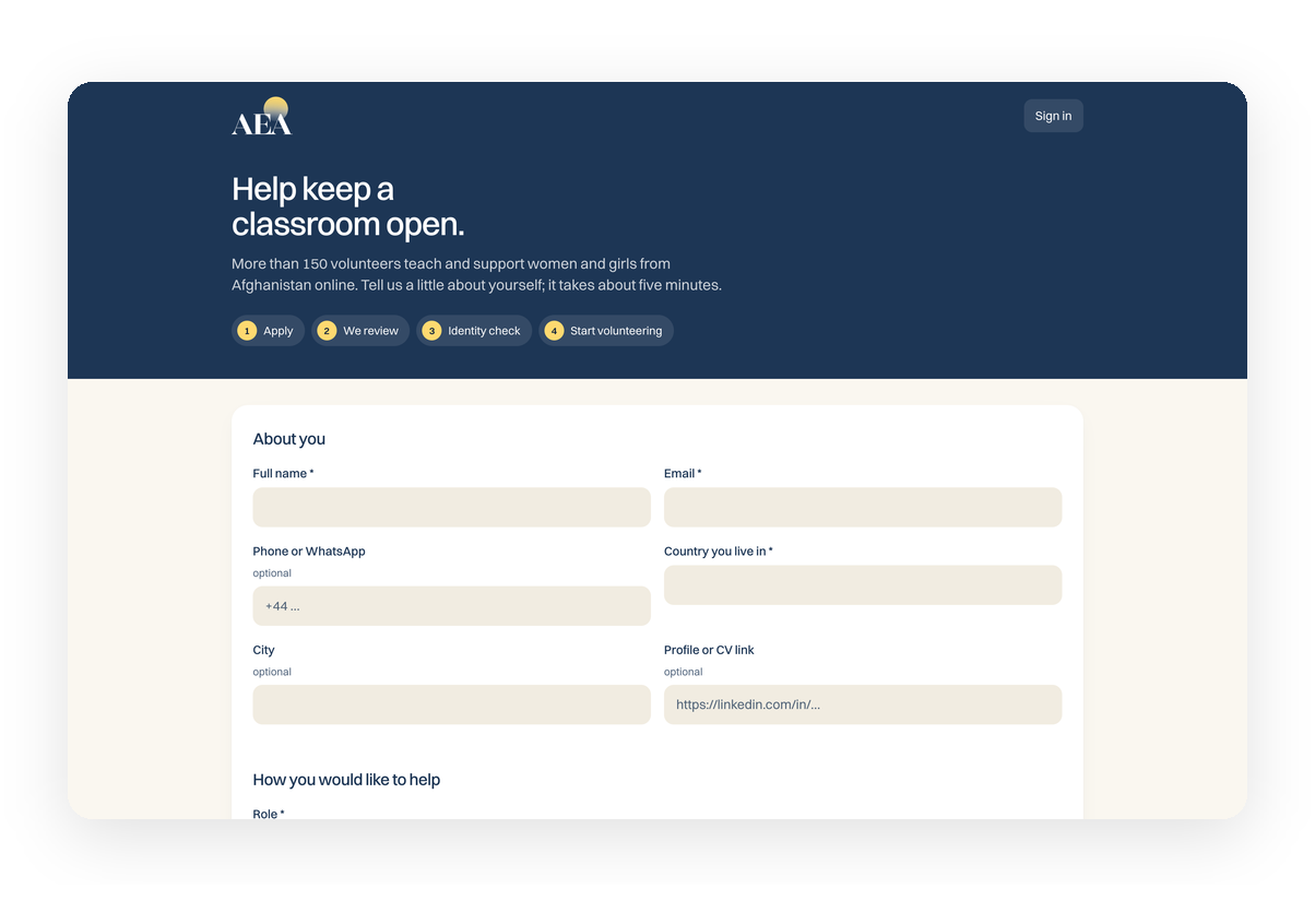 Afghanistan Education Action volunteer portal